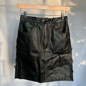 Easy Riders Black Genuine Leather Biker Mini Skirt